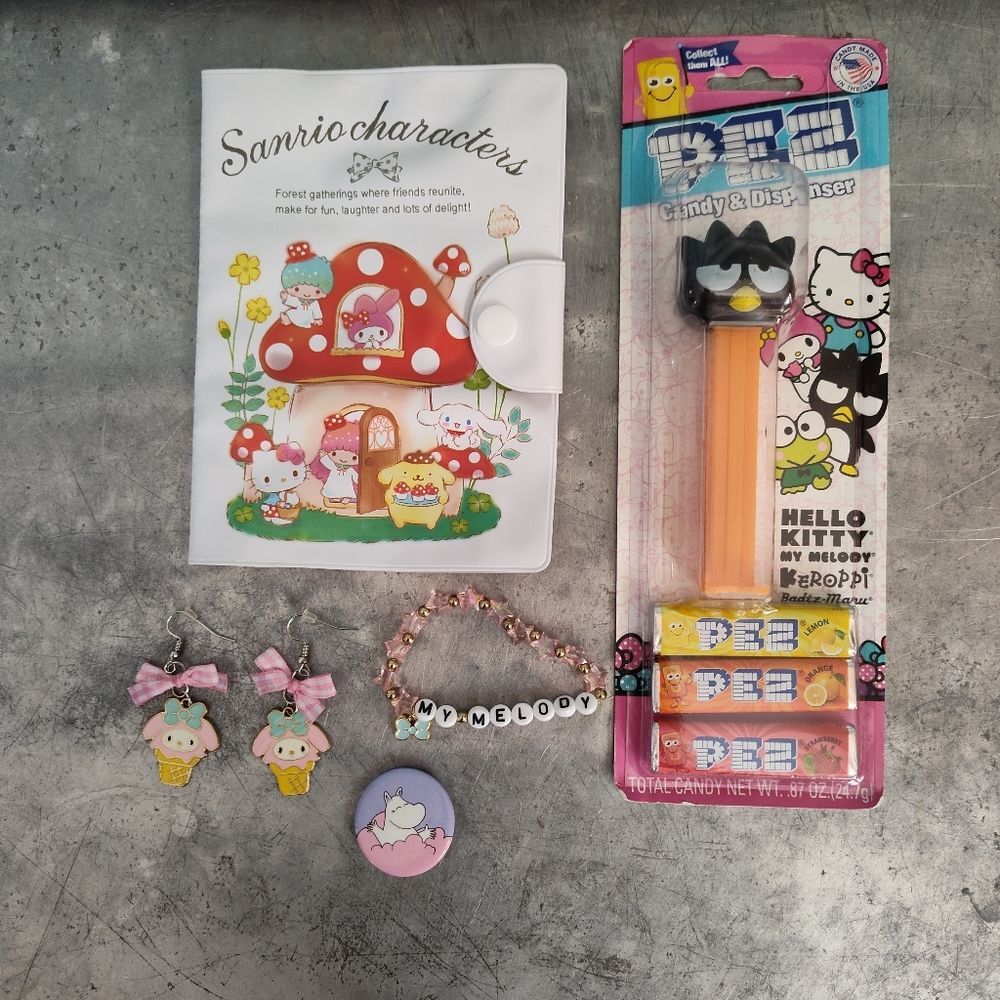 Sanrio Hello Kitty Lot Pez Earrings Bracelet Pin Card Holder Collectibles